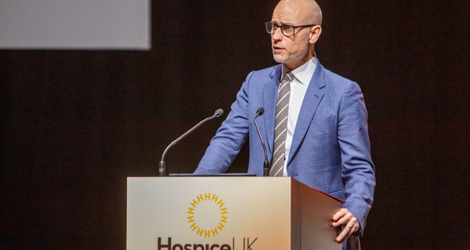 Care Minister Stephen Kinnock speaking at Hospice UK conference