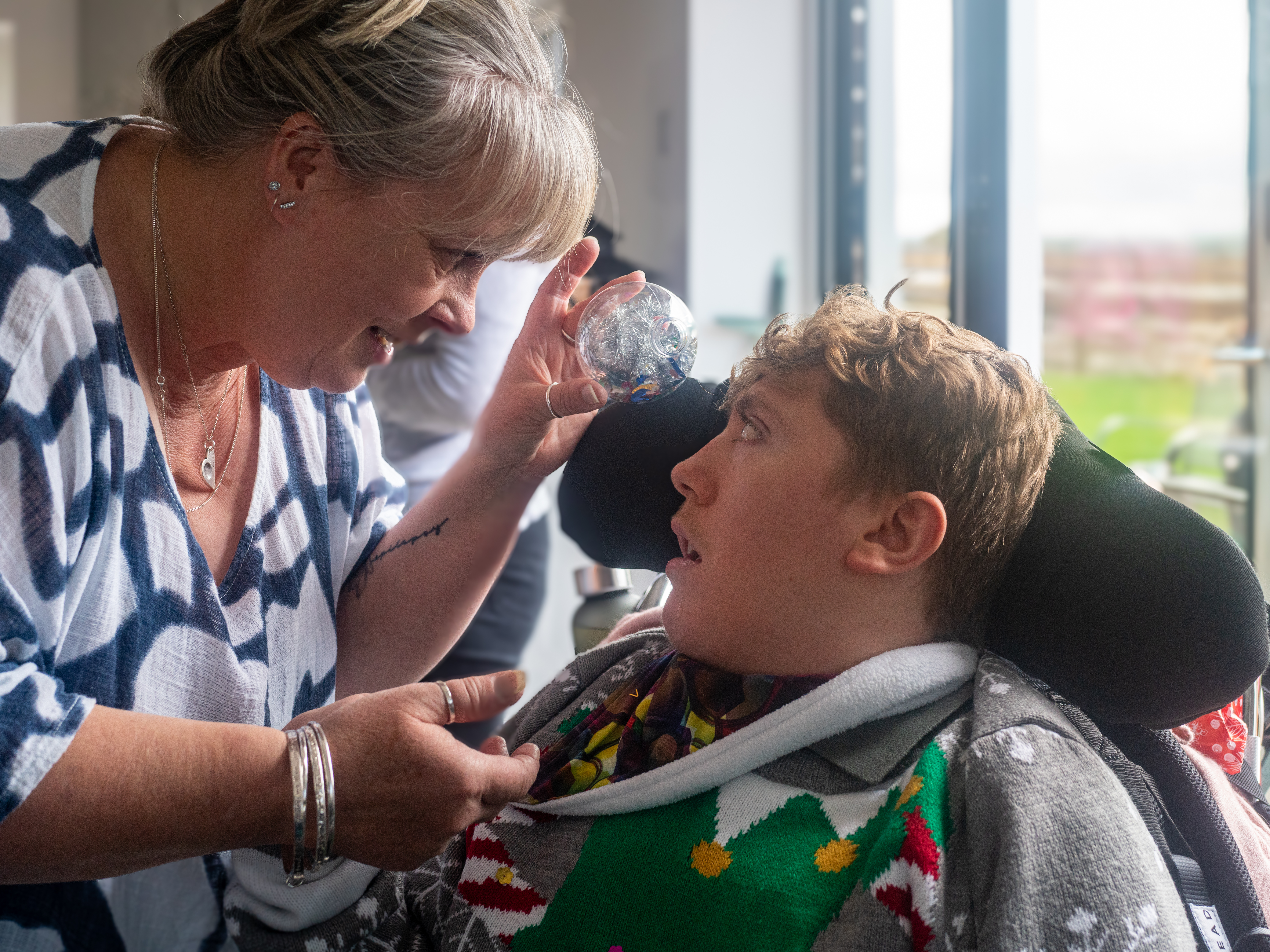 Mum and son with xmas decoration